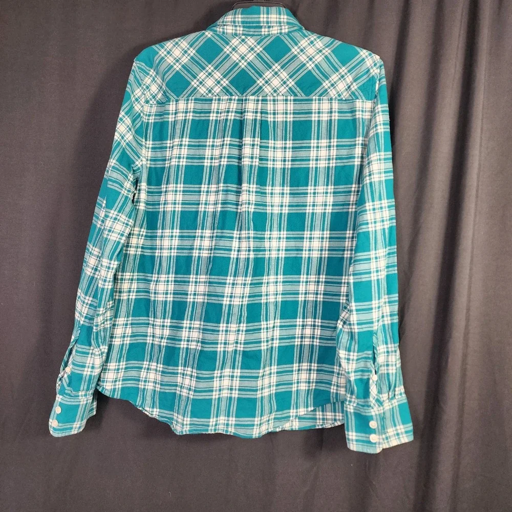 J Crew Mens Long Sleeve Plaid Button Down‎ Shirt Teal White Size L